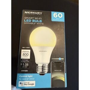 Merkury Innovations Smart Wi-Fi LED Bulb Dimmable White 60 Watt‎ Equivalent
